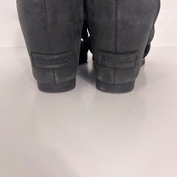 Sorel Black Leather Cutout Detail Lace Up Wedge Sandals - Picture 5 of 10